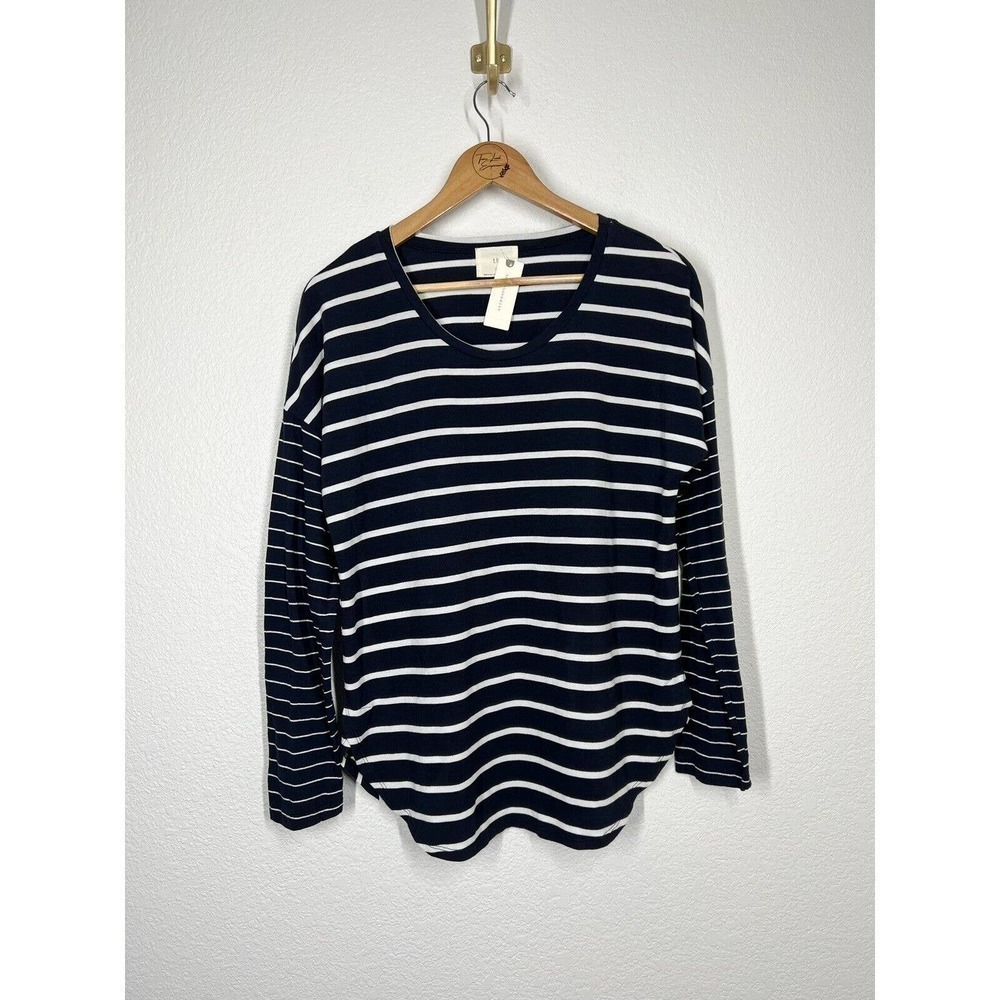 Anthropologie T.la Small S Mixed Striped Long Sleeve Top Navy White Sample